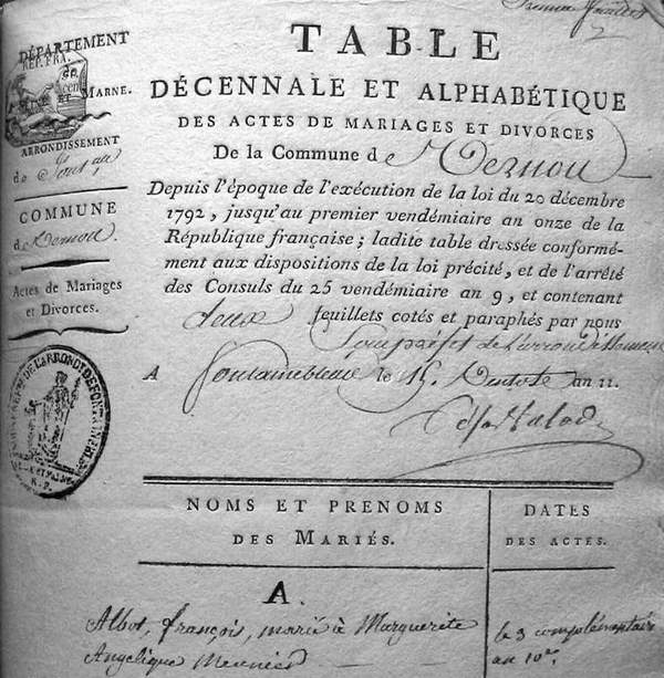 table mariages A