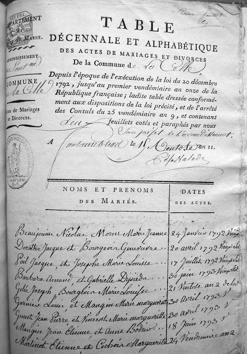 table mariages page 1