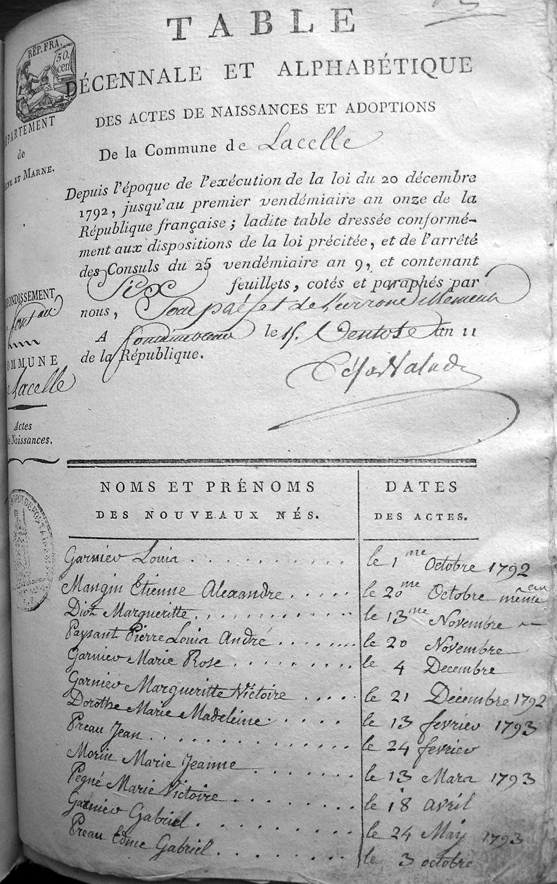 table naissances page 1