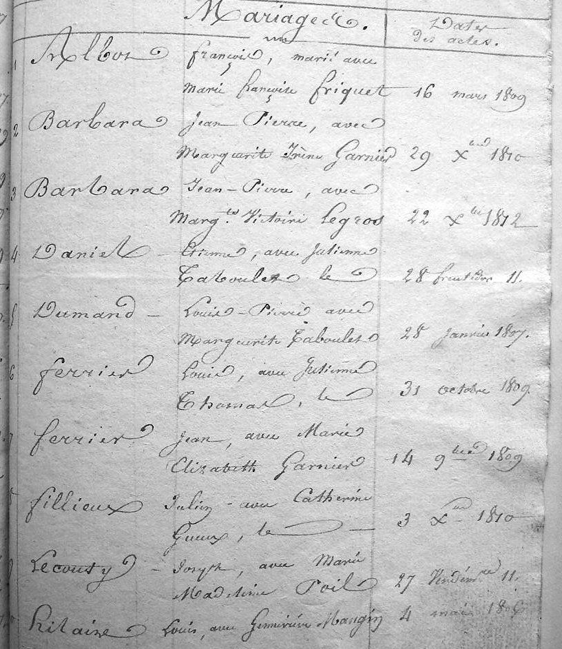 table mariages page 1